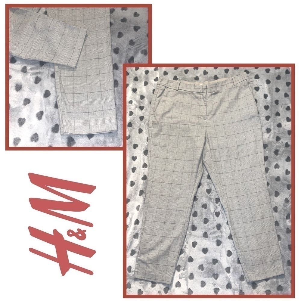 WOMEN'S H&M Plaid Dress Suit Pants Size 18 Gray Plaid stretch band